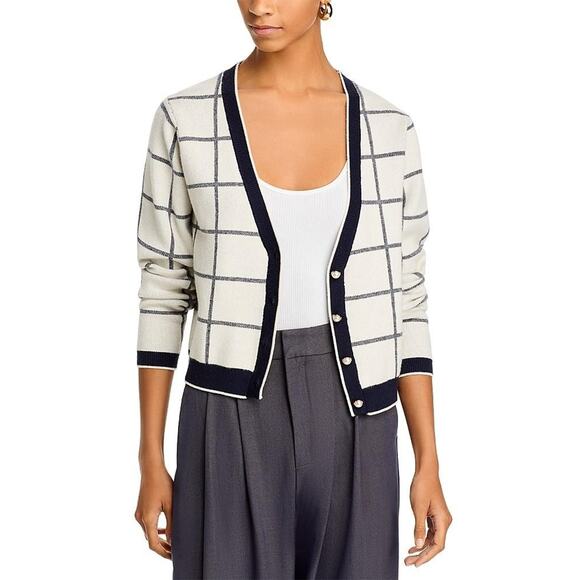 French Connection Women's Check-Print Button-Front Cardigan Medium - Picture 1 of 5
